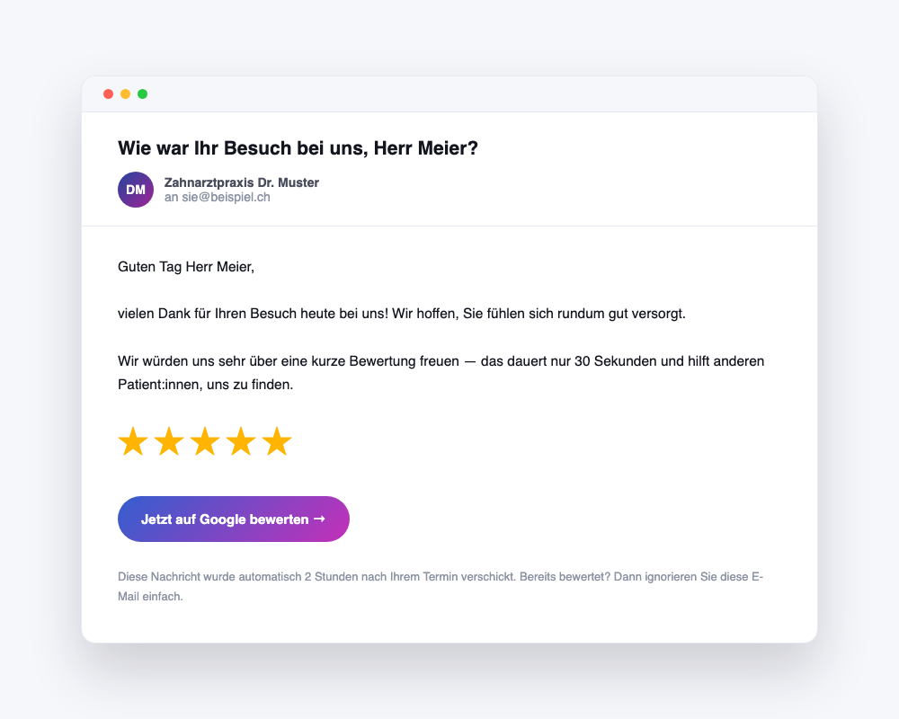Beispiel Bewertungsanfrage per E-Mail